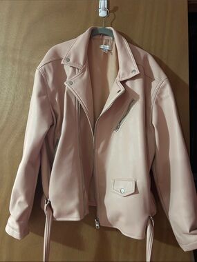 Neiman Marcus Blush Pink Faux Leather Moto Jacket
